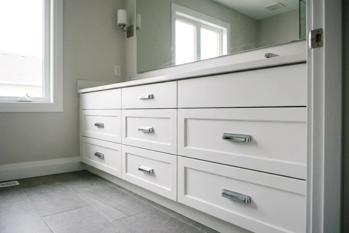 Bathroom vanity refinished in white, concept render