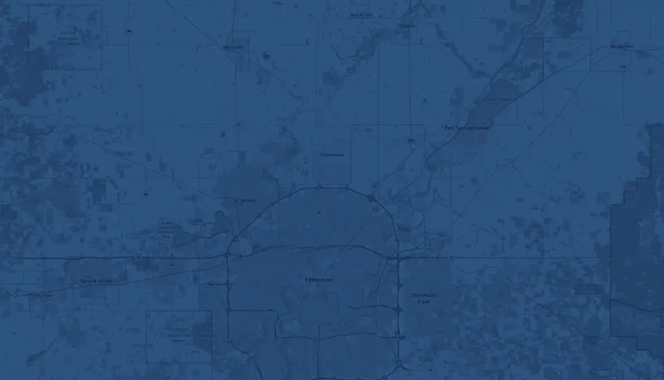 Map of Edmonton with St. Albert, Sherwood Park, Spruce Grove, and Fort Saskatchewan